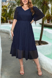 Swiss Dot Splicing Tiered Plus Size Dress