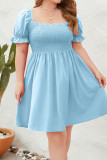 Square Neck Puff Sleeves Smocked Plus Size Dress