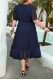 Swiss Dot Splicing Tiered Plus Size Dress
