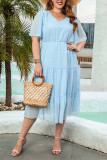 Swiss Dot Splicing Tiered Plus Size Dress