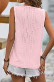 Plain V Neck Lace Edge Eyelet Pattern Tank Top