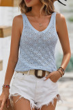 Plain V Neck Geometric Knit Tank Top