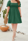 Square Neck Puff Sleeves Smocked Plus Size Dress