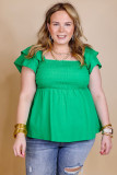 Green Ruffle Tiered Short Sleeve Plus Size Babydoll Top