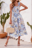 Spaghetti Floral SLeeveless Smocked Dress