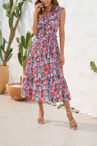 One Shoulder Ruffle Tie Waist Floral Dress