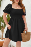 Square Neck Puff Sleeves Smocked Plus Size Dress
