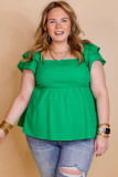 Green Ruffle Tiered Short Sleeve Plus Size Babydoll Top