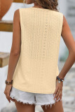 Plain V Neck Lace Edge Eyelet Pattern Tank Top
