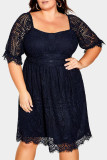 Black Eyelash Lace Square Neck Plus Size Dress