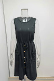 Plain Tank Button Pockets Dress