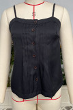 Plain Denim Spaghetti Button Cami Top