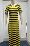 V Neck Split Stripes Dress