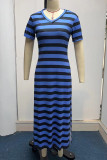 V Neck Split Stripes Dress