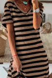 V Neck Split Stripes Dress