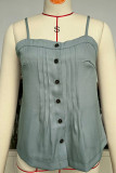 Plain Denim Spaghetti Button Cami Top