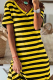 V Neck Split Stripes Dress