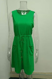 Plain Tank Button Pockets Dress