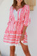 Red Geometric Print Belted Puff Sleeve Dress