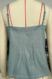 Plain Denim Spaghetti Button Cami Top