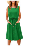 Plain Tank Button Pockets Dress