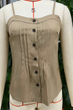 Plain Denim Spaghetti Button Cami Top