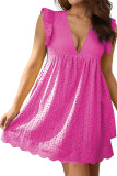 Rose Hollow out Ruffled Flutter Sleeve Mini Dress