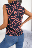 Letter Print V Neck Sleeveless Shirt