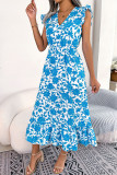 V Neck Flutter Sleeves Maxi Floral Dress