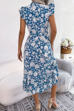 V Neck Flutter Sleeves Maxi Floral Dress