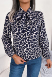 Printed Front Tie Long Sleeves Blouse