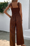 Brown Cheetah Print Smocked Wide Leg Jumpsuit