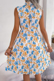 Frilled Pleated Drawstring Floral Dress
