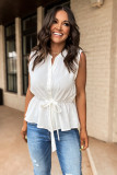 White Split Neck Drawstring Waist Sleeveless Shirt