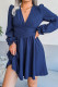 Plain V Neck Puff High Waist Dress
