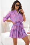 Purple Leopard Print Long Sleeve Shirt Dress