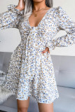 Bowknot Puff Sleeves Flower Dress