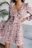 Bowknot Puff Sleeves Flower Dress