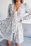 Bowknot Puff Sleeves Flower Dress
