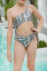 Yellow Snake Print One Shoulder Girl One Piece Swimsuit
