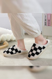 Black/White Checked Knit Fluffy Slippers