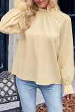 Plain Frilled High Colloar Puff Long Sleeves Top