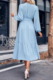Plain Swiss Dot Wrap V Neck Lace Edge Maxi Dress With Sash