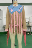 Star Patchwork Tassels Open Button Jacket