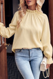 Plain Frilled High Colloar Puff Long Sleeves Top