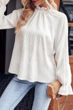 Plain Frilled High Colloar Puff Long Sleeves Top