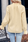 Plain Frilled High Colloar Puff Long Sleeves Top