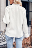 Plain Frilled High Colloar Puff Long Sleeves Top