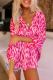 Pink Printed Roll Tab Sleeve Button Up Shirt