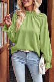 Plain Frilled High Colloar Puff Long Sleeves Top